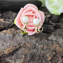 AINUOSHI 18 К желтого золота милые серьги-гвоздики в виде кошки натуральный культивированный пресноводный жемчуг животных серьги подарок для женщин Bijoux Brincos