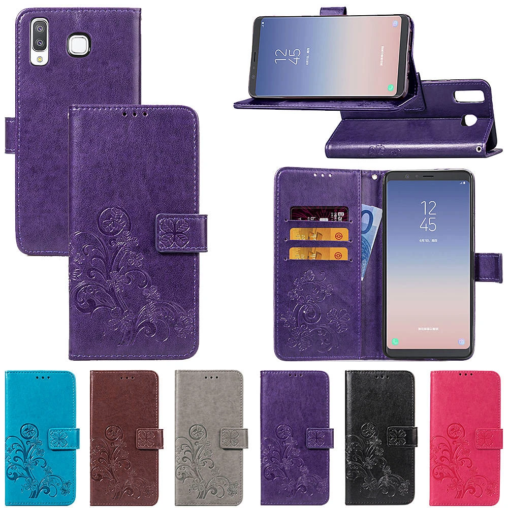 

RNLCW Luxury PU Leather Smartphone Cover Wallet Funda Lucky Clover Pattern Flip Phone Case for Samsung Galaxy A8/A9 Star Coque