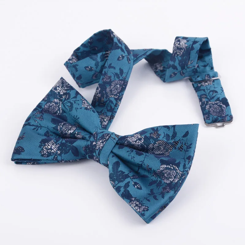 Business men's suit shirt accessories bow double pleat widened peacock blue green pattern bow tie