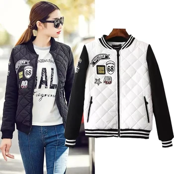 

Women's autumn and winter slim letter embroidery cotton-padded jacket baseball uniform wadded jacket stand collar outerwear