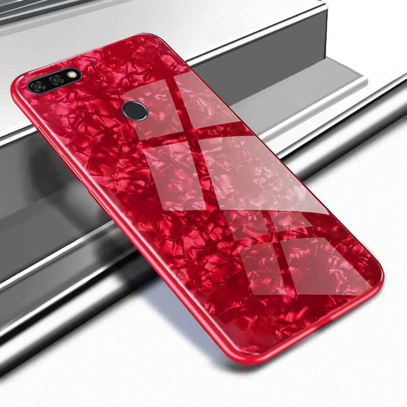 For Huawei Honor 7C Pro Case Luxury Tempered Glass Back Silicone Frame