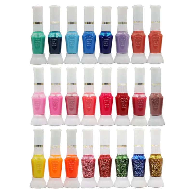

24pcs/set Dotted Pen +Drawing Pen Nail Art Tool 2 IN 1 Needle Brush Nail Polish Pen Different Color Nail Polish Gel
