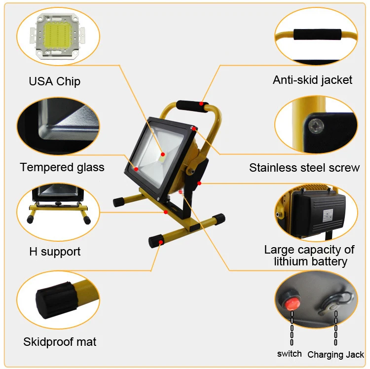 Ccc точечный светильник, прожектор, светильник s, перезаряжаемый светодиодный прожектор, светильник, литий-ионный аккумулятор, 20 Вт, 30 Вт, прожектор, портативный светильник Ip65