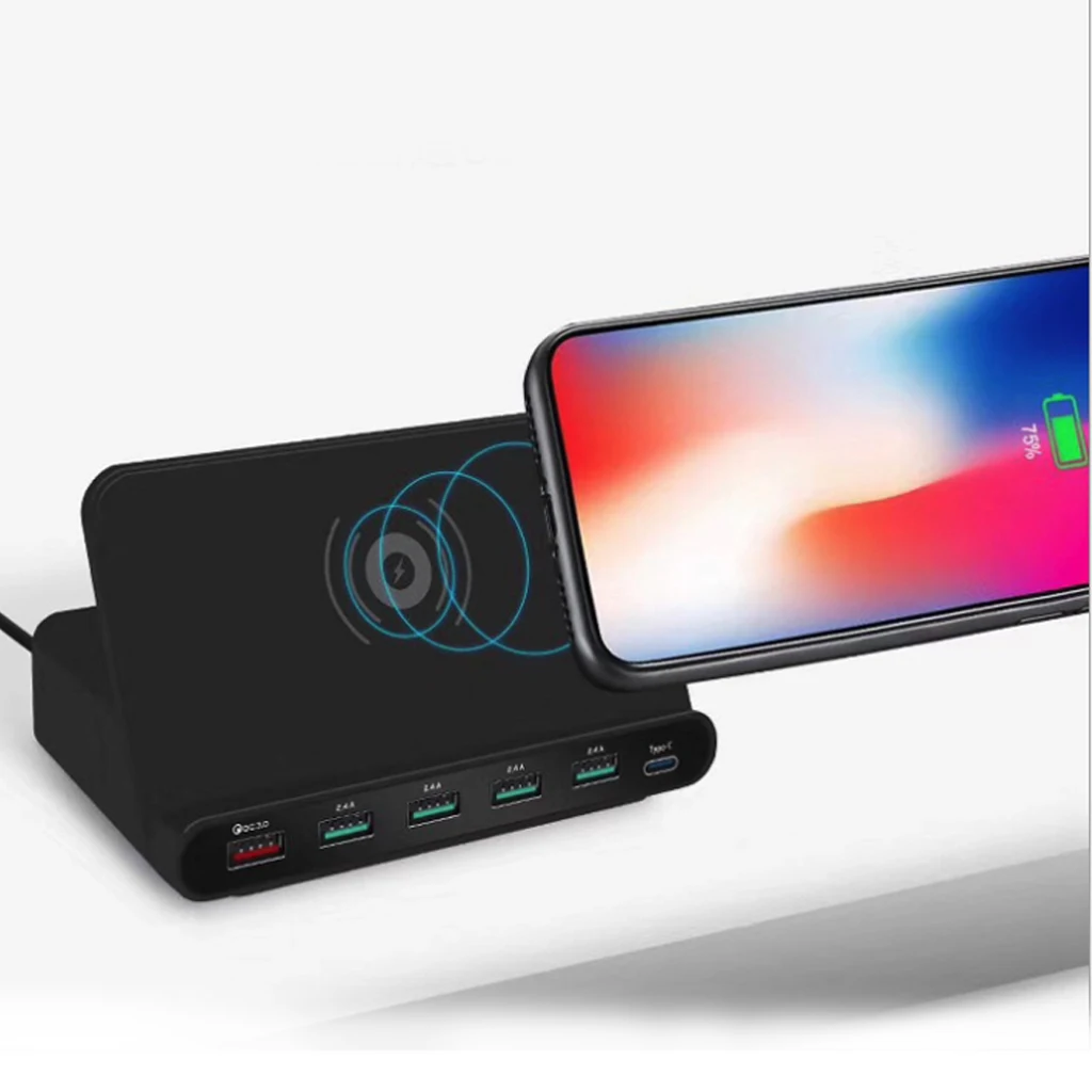 Беспроводное зарядное устройство Qi 6 портовая USB станция для быстрой зарядки iPhone X