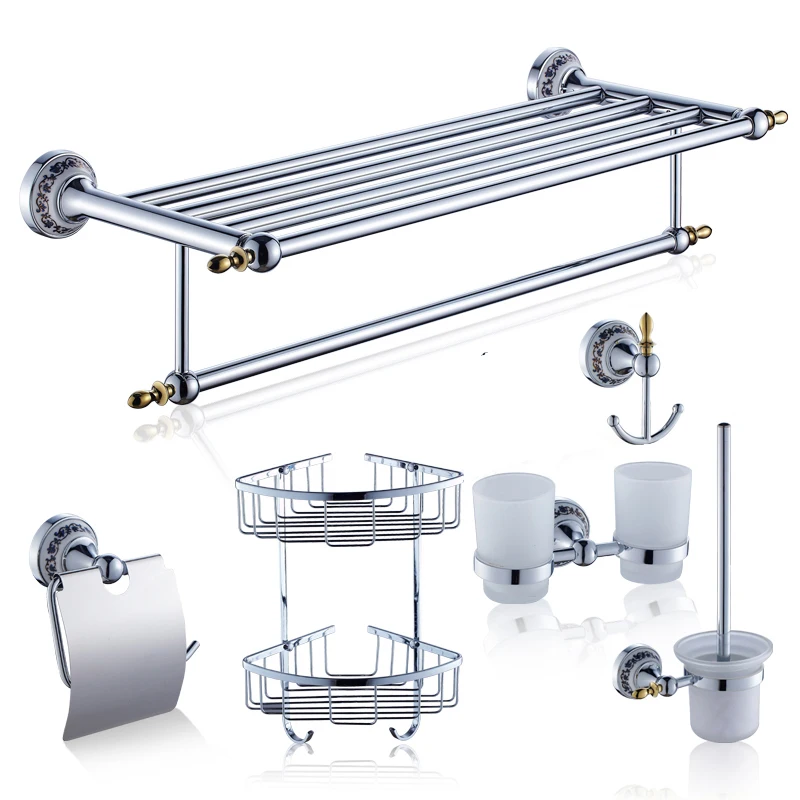 China New Style Bathroom Accessories 6 Pieces Set Chrome Plating Chrome Bathroom Accessory Sets