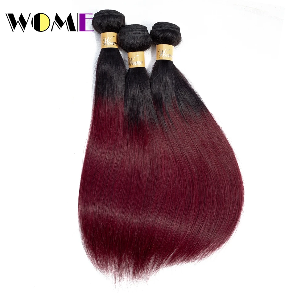 Wome Ombre Straight Bundles Human Hair Bundles With Closure Nonremy 1B/99j 3Pcs Brazilian Hair Weave Bundles With Closure Wome Ombre Straight Bundles Human Hair Bundles With Closure Nonremy 1B/99j 3Pcs Brazilian Hair Weave Bundles With Closure