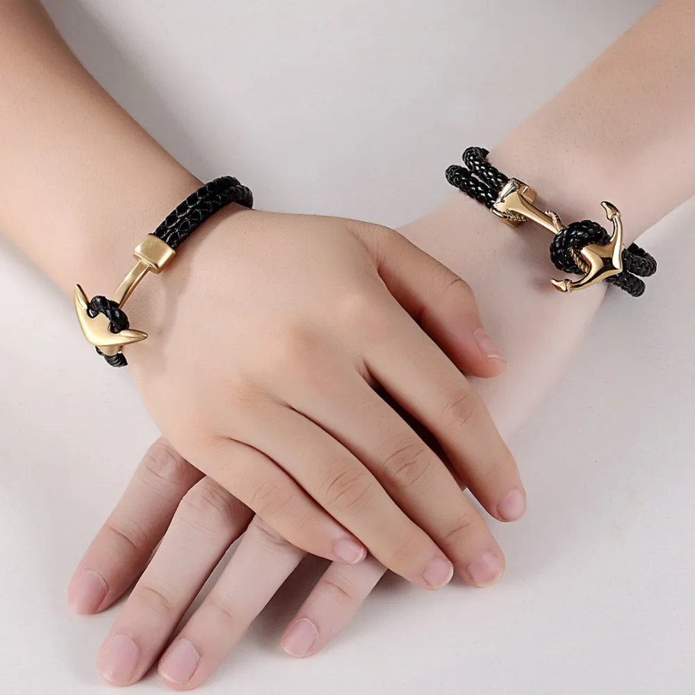 

2018 High Quality Black Leather Men Bracelet Hand-Eoven Anchor Leather Bracelet Couple Bracelet Best Gift Between Men And Women