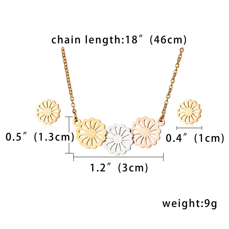 3 цвета, кулон-Снежинка из нержавеющей стали, серьги, набор украшений, подарок для женщин, полый кулон из сердца с цветами, ожерелье, набор - Окраска металла: flower 1313