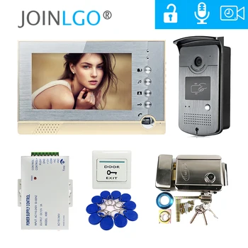 

Wired 7" Record Screen Video Intercom Video Door Phone System RFID Access Doorbell Camera 8G SD Electrical lock Free Shipping