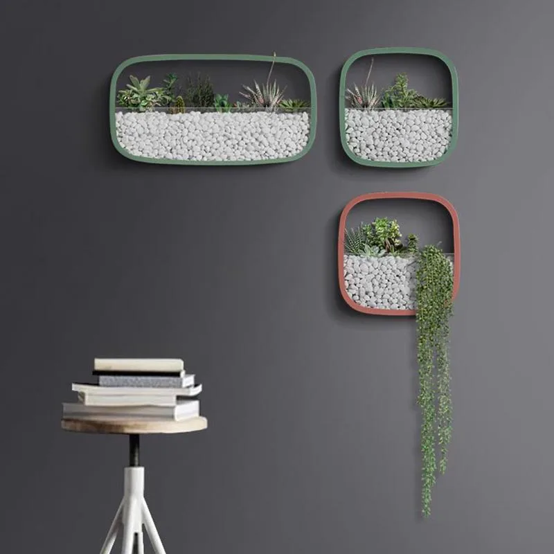 Креативная квадратная прямоугольная настенная ваза металлическая железная художественная подвесные вазы бонсай плантатор искусственный цветок держатель Полка Декор