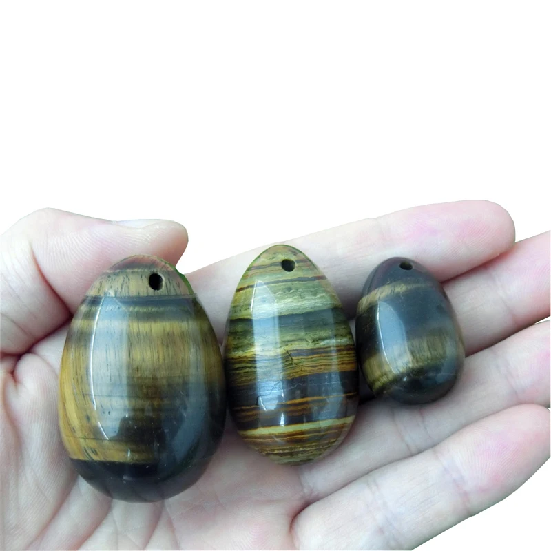 3pcs Drilled Natural Tiger Eye Egg Jade Stone Kegel Exercise Jade Egg Tightening Vaginal Muscle Trainer Stimulator Body Care