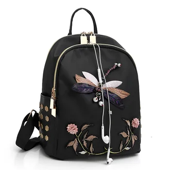 

062618 new hot lady floral nylon backpack female casual travel bag