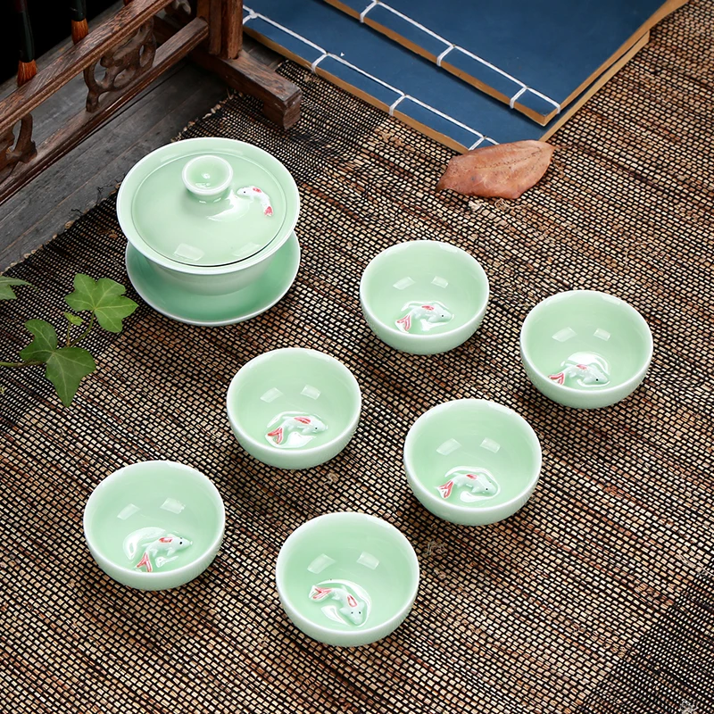 Чайный набор Longquan Celadon, керамический чайник Gaiwan, чайная чашка, китайский чайник кунг-фу, посуда для напитков, подарок для друга