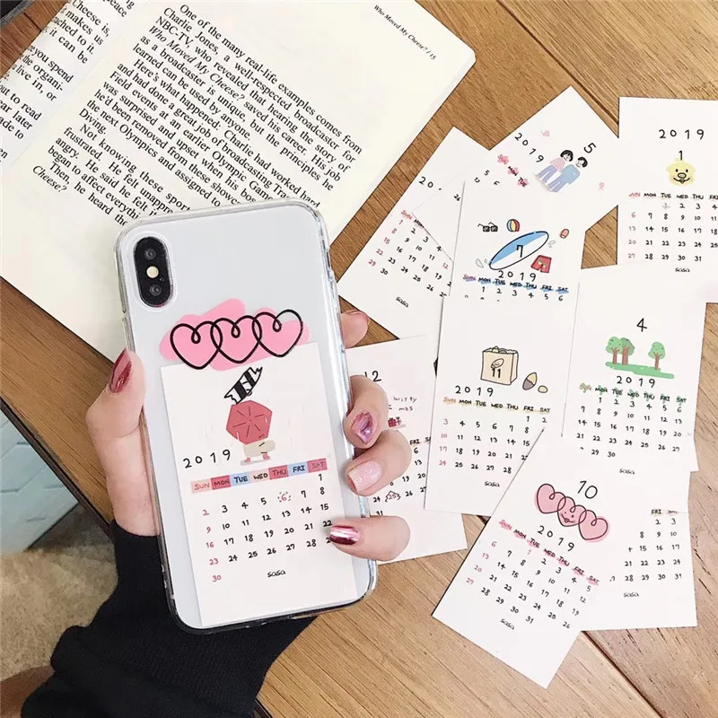 Ins DIY карточный календарь чехол для телефона iphone x xr xs Max милый мягкий 6 6s 7 8plus