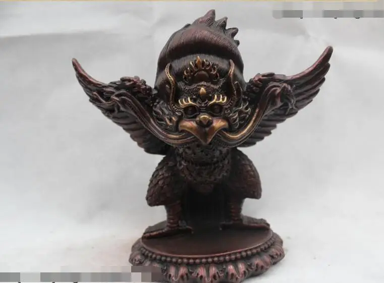 

S06508 9"China Tibet Tibetan Buddhism Red Bronze Stand Garuda Bird Buddha Statue