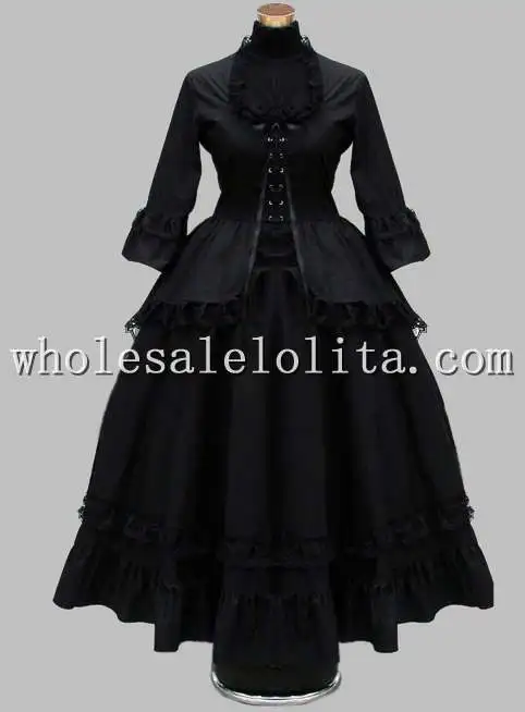 Готическое черное хлопковое кружевное британское викторианское платье сценический костюм