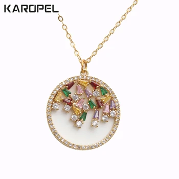 

Fashion Colorful Cubic Zircon Round Cut Necklace Jewelry Women Wedding Luxury CZ Zircon Crystal pendant Necklace Party Gifts