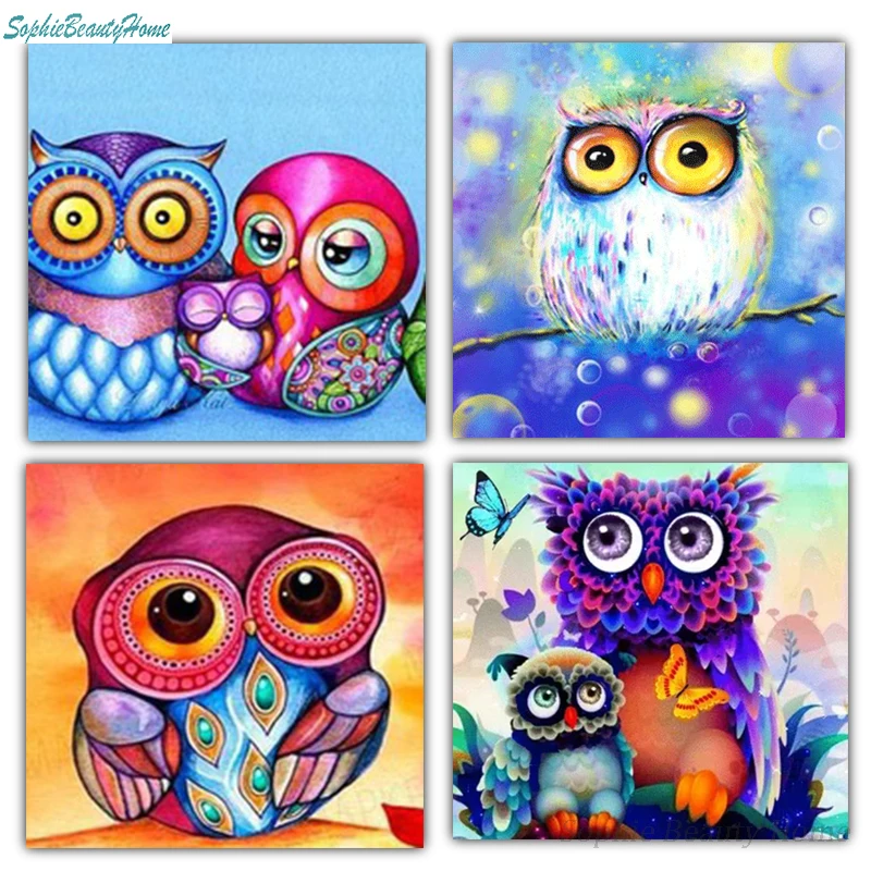 

DIY 5D Painting Diamond Painted Owl Animal 3D Diamond Embroidered Diamond Painting Mosaic Square Complete Kit Home Decor