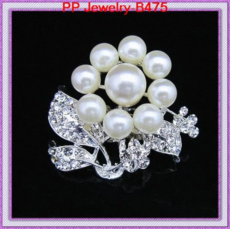 Silver plated beautiful crystal and cream pearl brooches Alloy brooches
