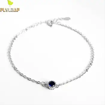 

Flyleaf High Quality Round Sapphire Real 925 Sterling Silver Bracelets For Women Simple Fashion Fine Jewelry Bracelets & Bangles