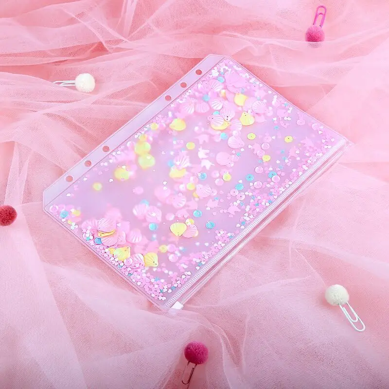 A5 A6 Kawaii's pink shell блестки прозрачный ПВХ свободный лист файл сумка офисные