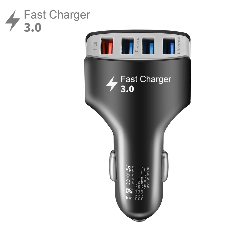 

USB Car Charger Fast 3.0 Mobile Phone Charger 4 Port Adaptive Fast Charger Phone Adapter for Samsung S8 S7 S6 iPhone 8 7 6 Plus