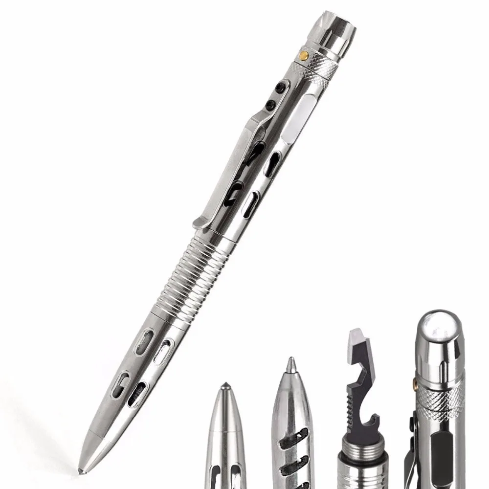 Stainless Steel Portable Tactical Pen Flashlight Self Defense Pen
