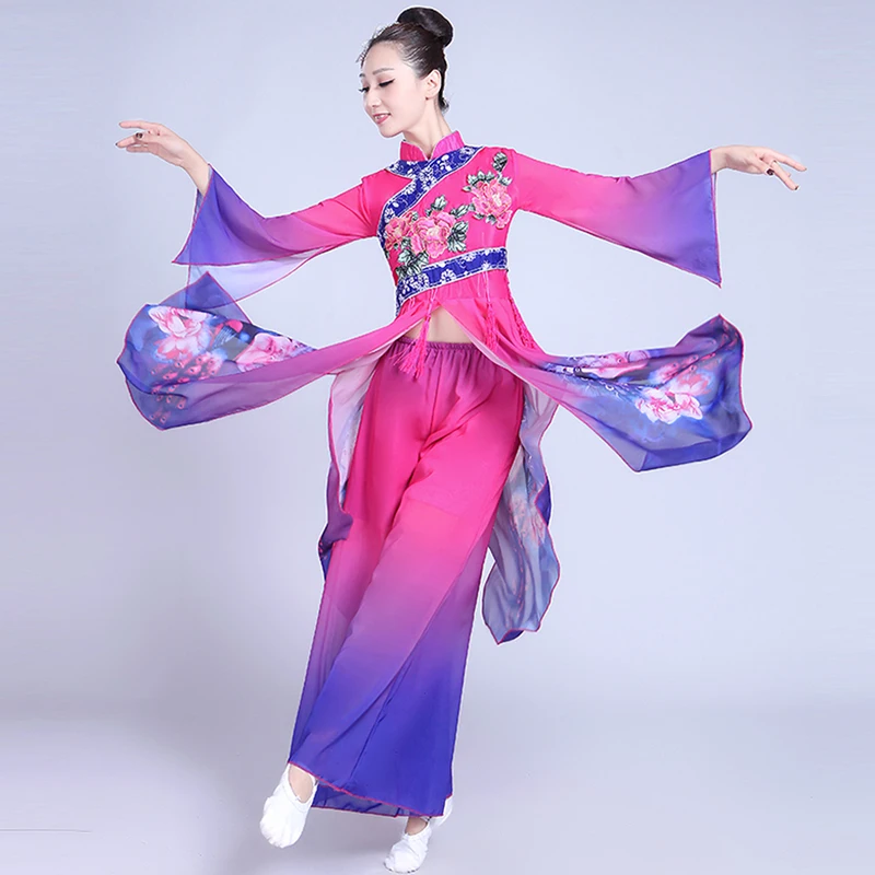 Женский классический костюм Hanfu китайский веер для танцевального костюма