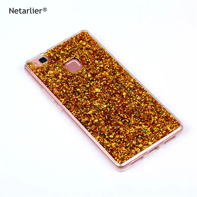 

Netarlier Luxury Glitter Flashing Powder Case For Huawei P9 lite Bling Sequins Soft TPU Cover Phone Back Cases For Huawei P10