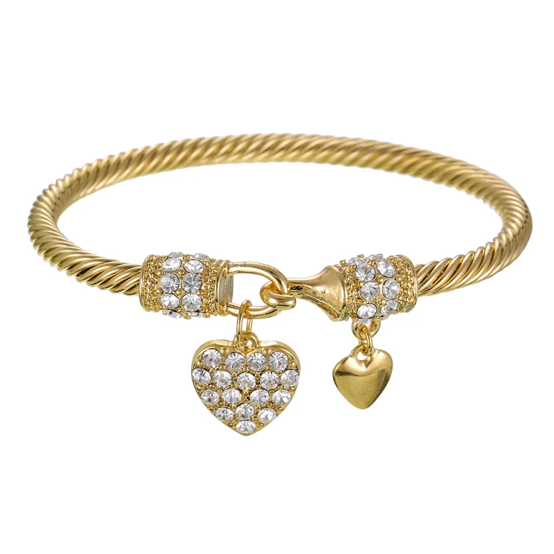 

Lover King & Queen Crystal Heart Pendant Charm Bracelets & Bangles Gold/Silver Color Stainless Steel Hook Bracelets For Women