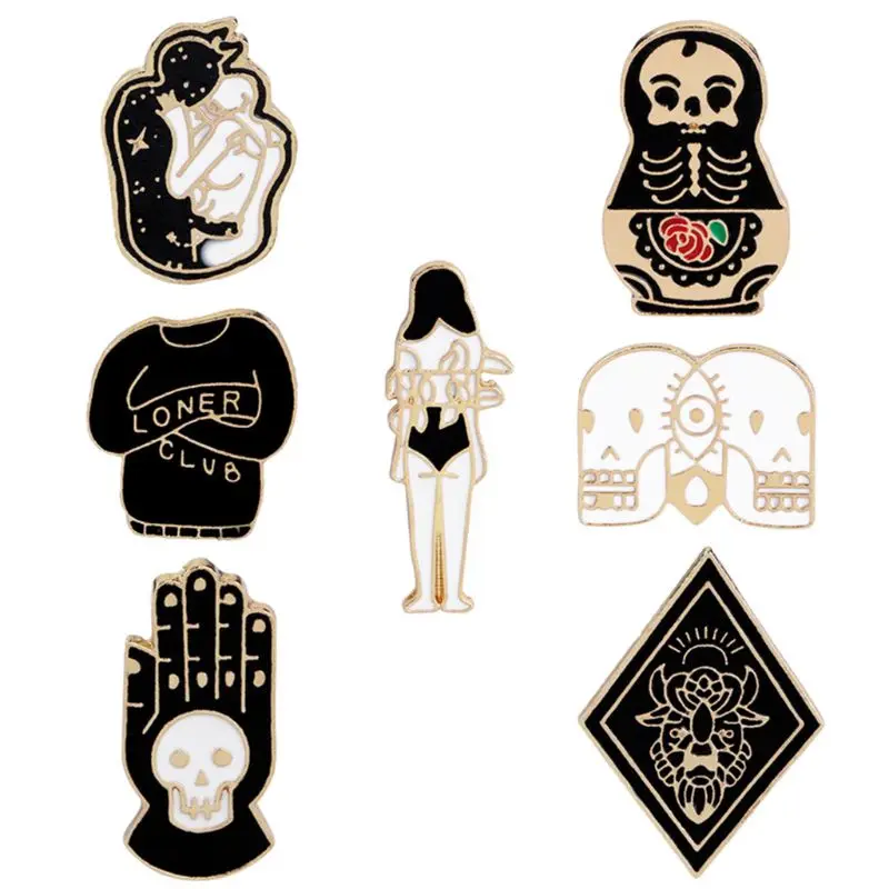 

Cute Cartoon Skull Girl Top Hand Couples Alloy Brooch Lightweight Clothes Pin Enamel Lapel Dresses Hat Scarf Decor Accessory
