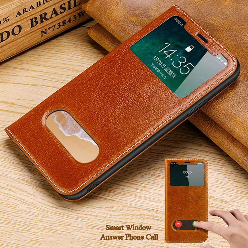 

Smart View XS Max Touch Flip Case For iPhone X XR XS Max Luxury Original Genuine Leather 360 Full Protection Phone Cover Capinha