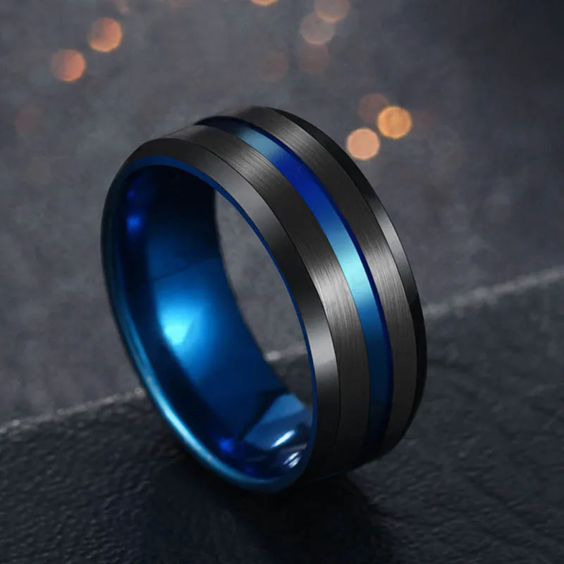 Black Blue Кольцо обручальное женское черное титановое ювелирное 8 мм для мужчин радужные кольца из нержавеющей стали - Цвет основного камня: Black Blue