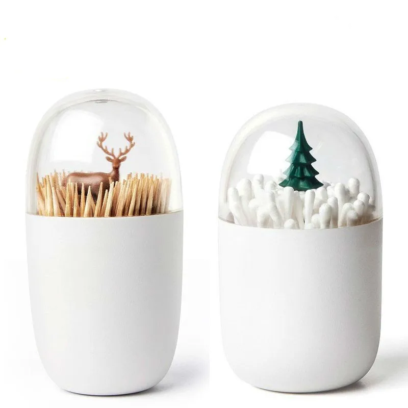 

1Pc Table Decorate Transparent Plant/animal Wheat Straw Toothpick Storage Boxs Cotton Swab Box Dust Toothpick Box Storage Tank