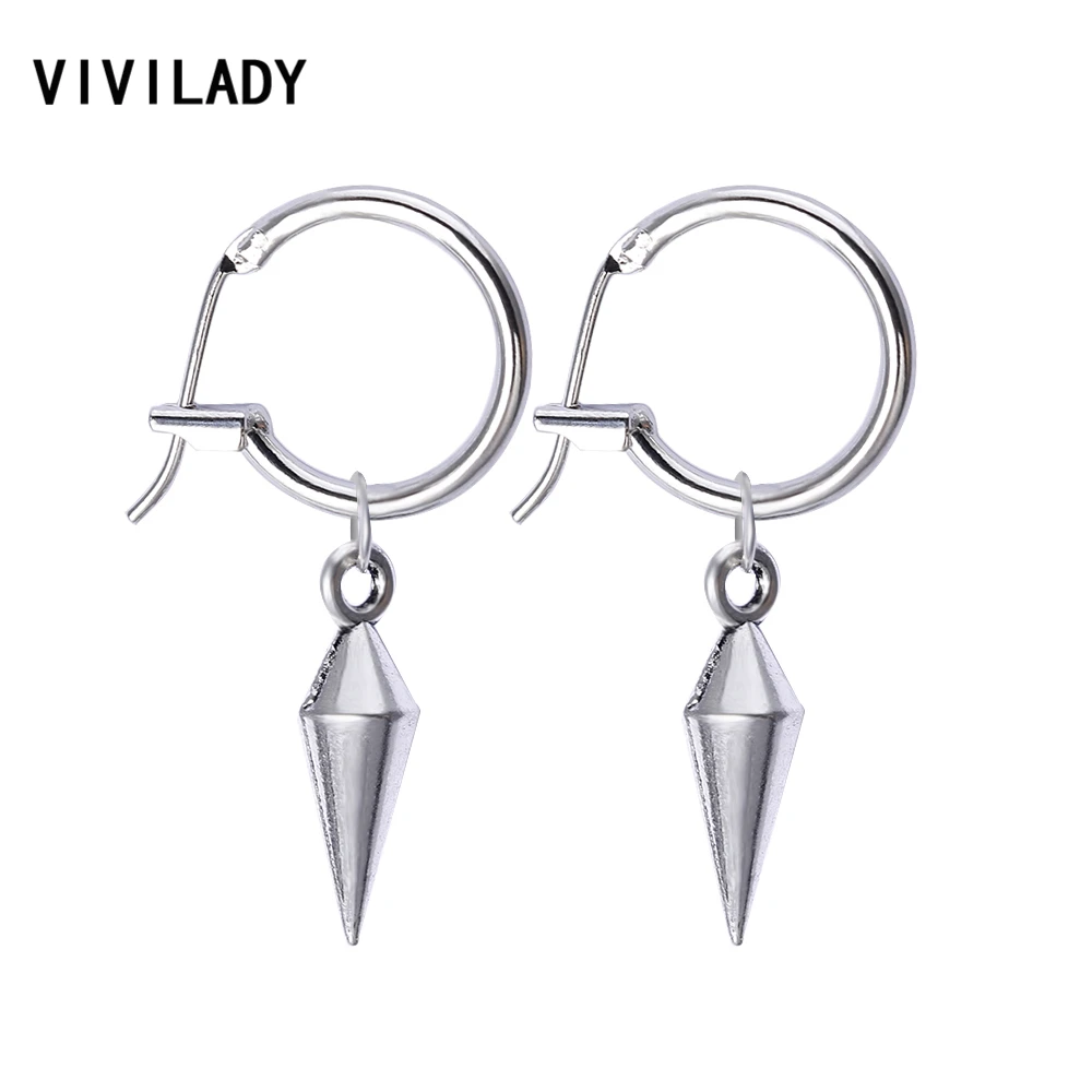 

VIVILADY Steampunk Taper Small Hoop Earrings Women Vintage Silver Color Boho Round Circle Clip Unisex Summer Party Jewelry Gifts