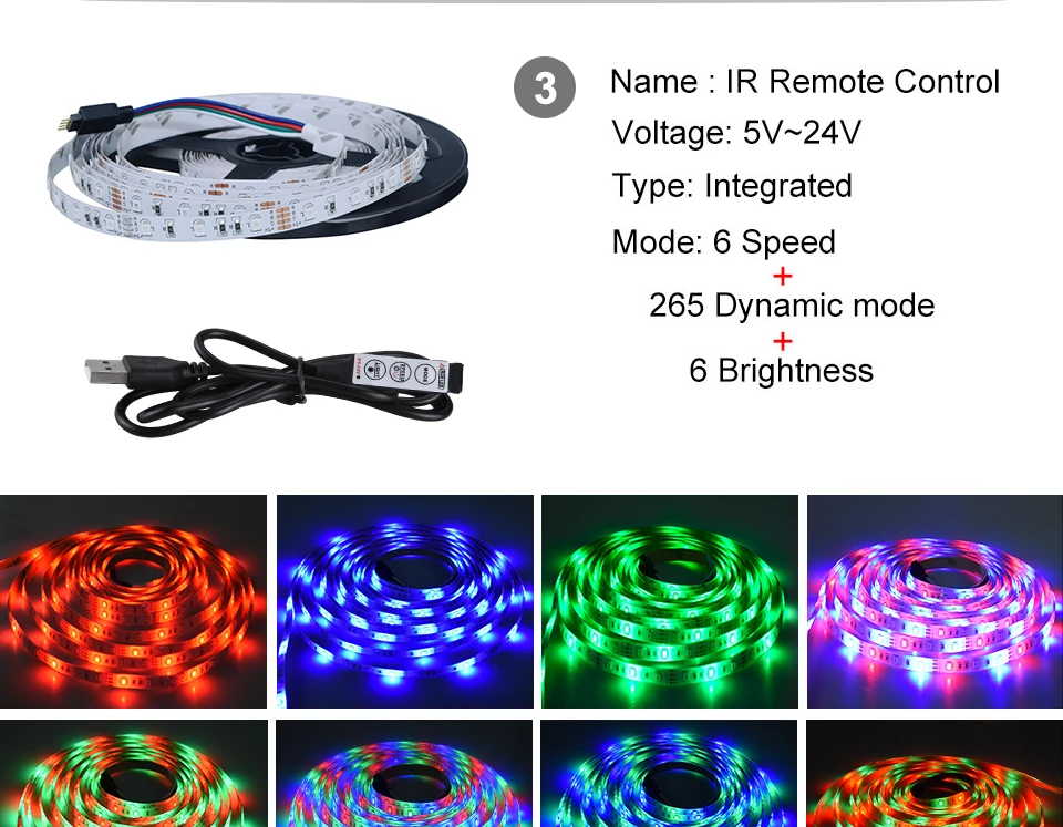 2835 SMD RGB USB charger LED Strip light DC 5V USB Cable LED Light Flexible Tape 1M 2M 3M 4M 5M RF IR RGB Remote control (4)