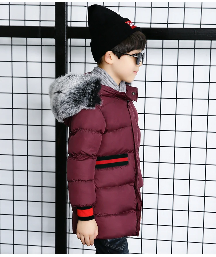 Зимнее пальто для мальчиков коллекция года, Теплая стеганая хлопковая Детская куртка с капюшоном и фланелевой подкладкой Зимнее пальто с мехом для девочек на температуру до-20 градусов
