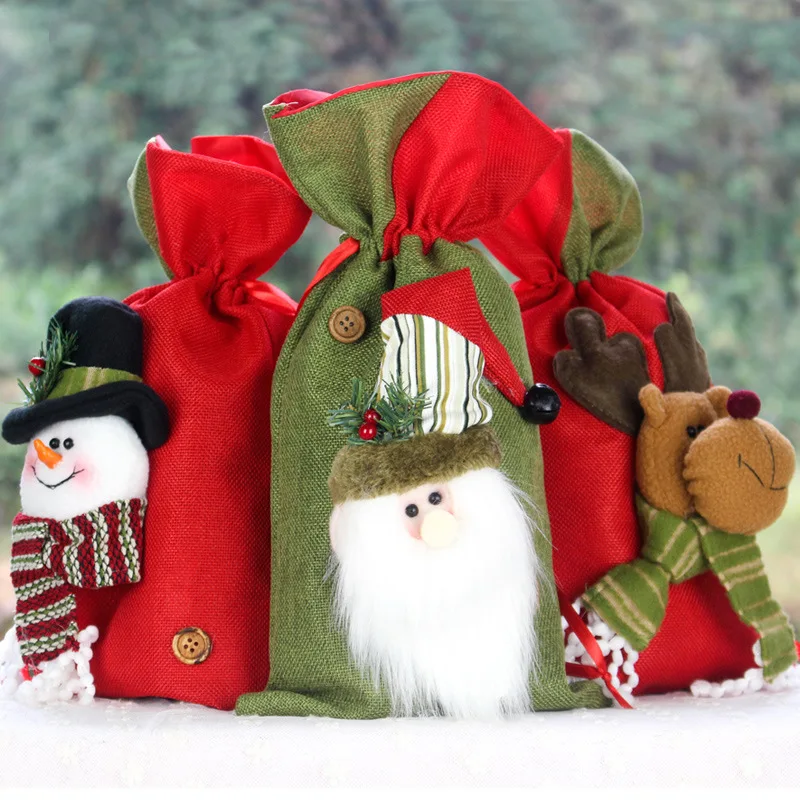 

37*20cm Santa Claus Snowman Christmas Drawstring Candy Bags Christmas Gift Bag Storage Bag Christmas Decoration Supplies BP115