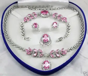 

hot sell new - Miss charm Jew.342 Bridal Jewellery Women's Set Pink Crystal Necklace Earring Bracelet Ring 8-10 (A0425)