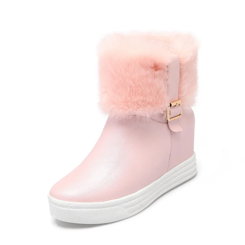 Зимние ботильоны; женские меховые зимние ботинки на платформе; женские плюшевые кроссовки; повседневная обувь на плоской подошве; женская обувь; большие размеры 34-43 - Цвет: Pink