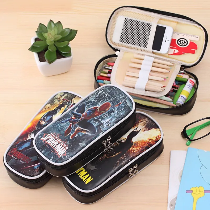 

Hero series zipper pencil case for kids Superman batman PU leather pencil bag big capacity stationery pouch office school supply
