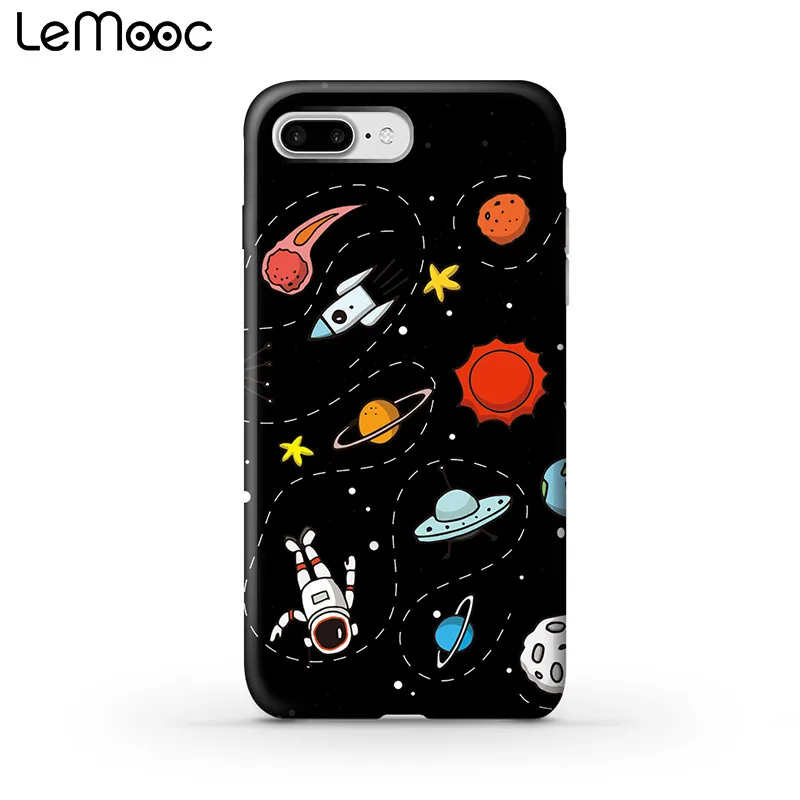 Lemooc Cute Aircraft Astronaut Phone Case for iphone7 7 Plus Soft Glossy Cartoon Planet Universe Back Cover iphone8 8Plus |