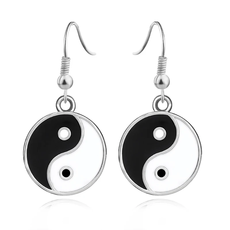 

Popular Chinese Style Double Yin And Yang Pendant Earrings For Women Enamel Tai Chi Great Friend Hanging Earrings Dropshipping