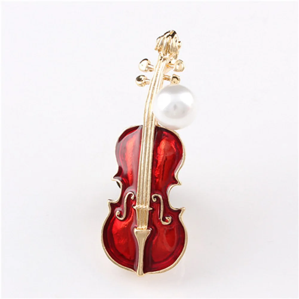 

Elegant Fashion Exquisite Pearl Rhinestone Violin Shape Brooch Bohemia Women Clothes Accessories Alloy Brooches