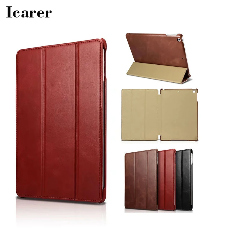 

Icarer For New iPad 2017 Real Genuine Leather Cases Cover Business Slim Funda For Apple iPad 2017 9.7 inch Protective Stand Skin