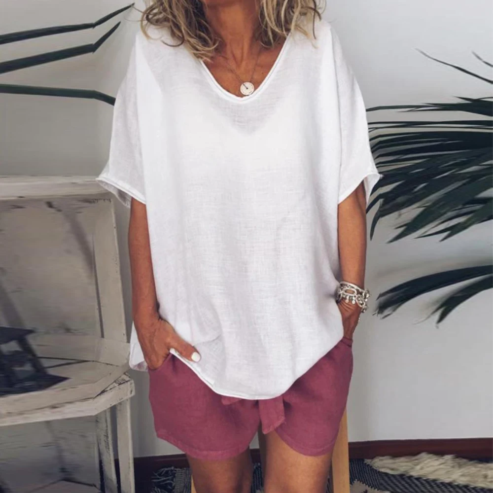 

Rerto Tunic Cotton Linen Women's Blouses Shirts Loose Half Sleeve Womens Tops And Blouses Plus Size Summer Blusas Pullover