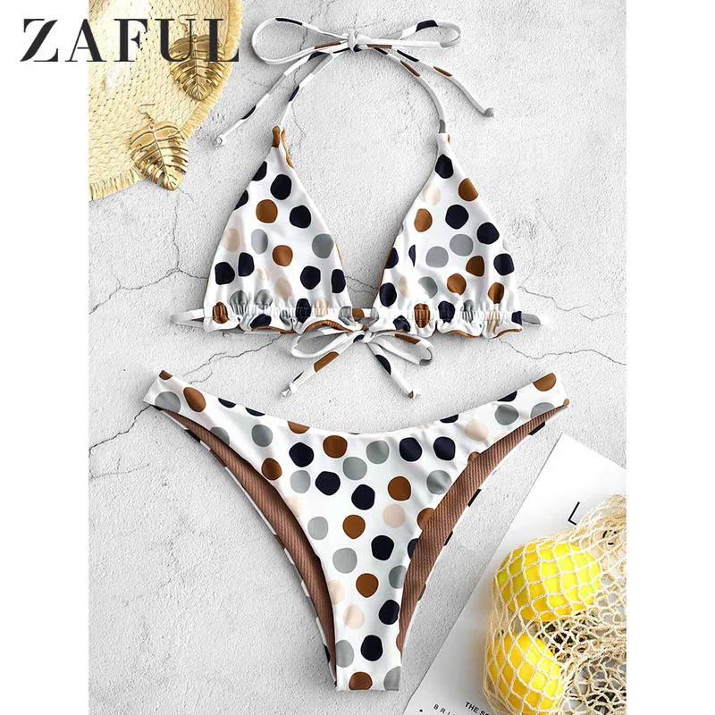 

ZAFUL 2019 Sexy Low Waist Bikini Women Swimwear Push Up Swimsuit Ruffle Bathing Suit Polka Dot Biquinis Summer Beach Wear Female