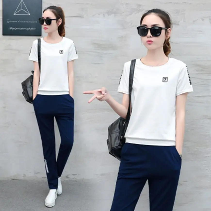 

ZYFPGS 2019 2 Piece Set Women Fitness Tracksuit For Women Summer Suit Embroidery Biker Shorts Sweatshirt 4XL SALE PLUS Z0712