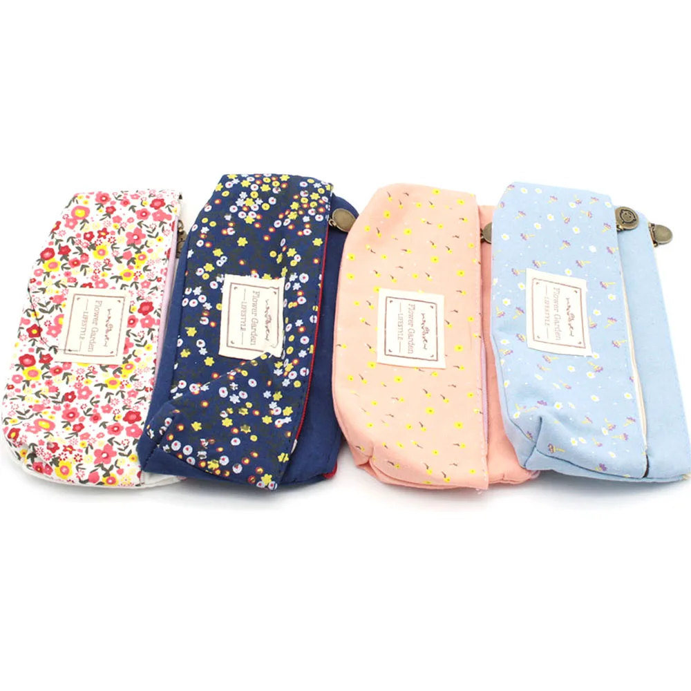 

1pcs Kawaii Cute Floral Flowers Canvas Pencil Bags Pen Case School Tools For Girls And Kids School Office Stationery Supplies