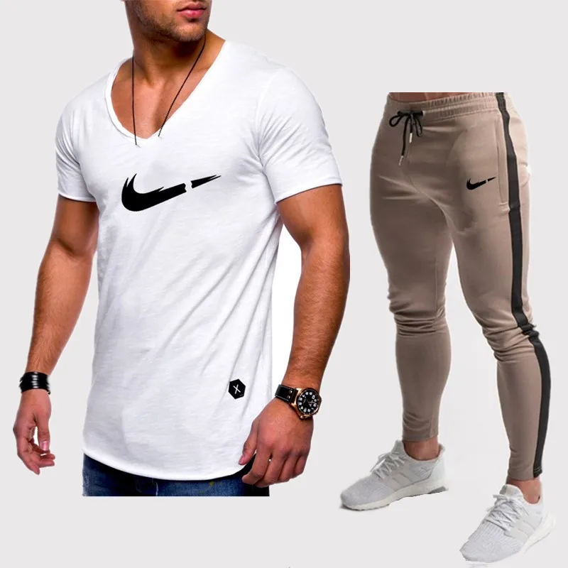 

Summer Hot Sale Men's Sets T Shirts+pants Two Pieces Sets Casual Tracksuit Male 2019 Casual Tshirt Print Fitness trousers men
